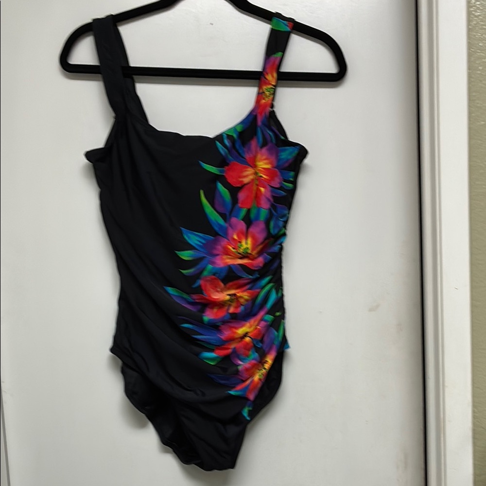 Kirkland Signature Miraclesuit Black One Piece Swimsuit with Floral Design